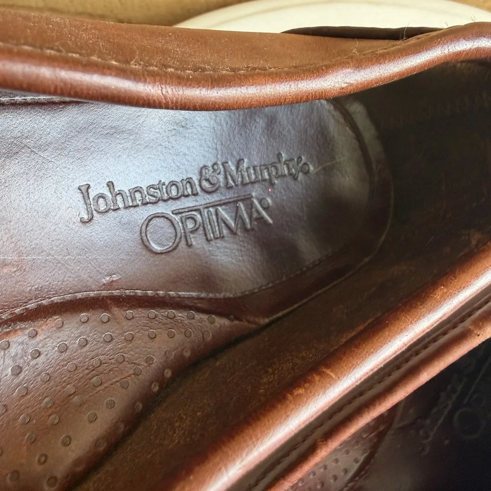 Johnston & Murphy Optima Leather Men's Loafers 9 D Brown Basket Weave Tassle VTG